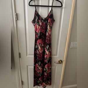 THE GREAT. Black Maxi Dress with Pink Floral Print
